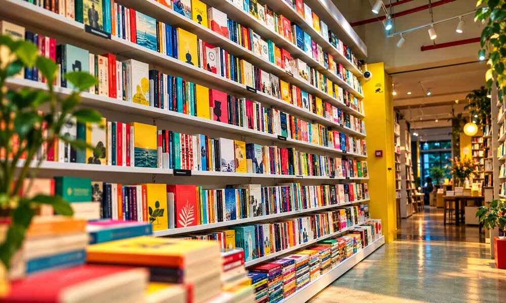 Libros de colores en una librería