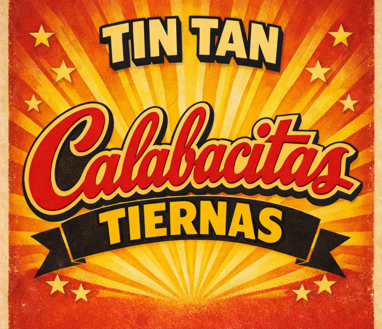 Cartel de estilo vintage de Tin Tan y Calabacitas tiernas, en rojo y amarillo